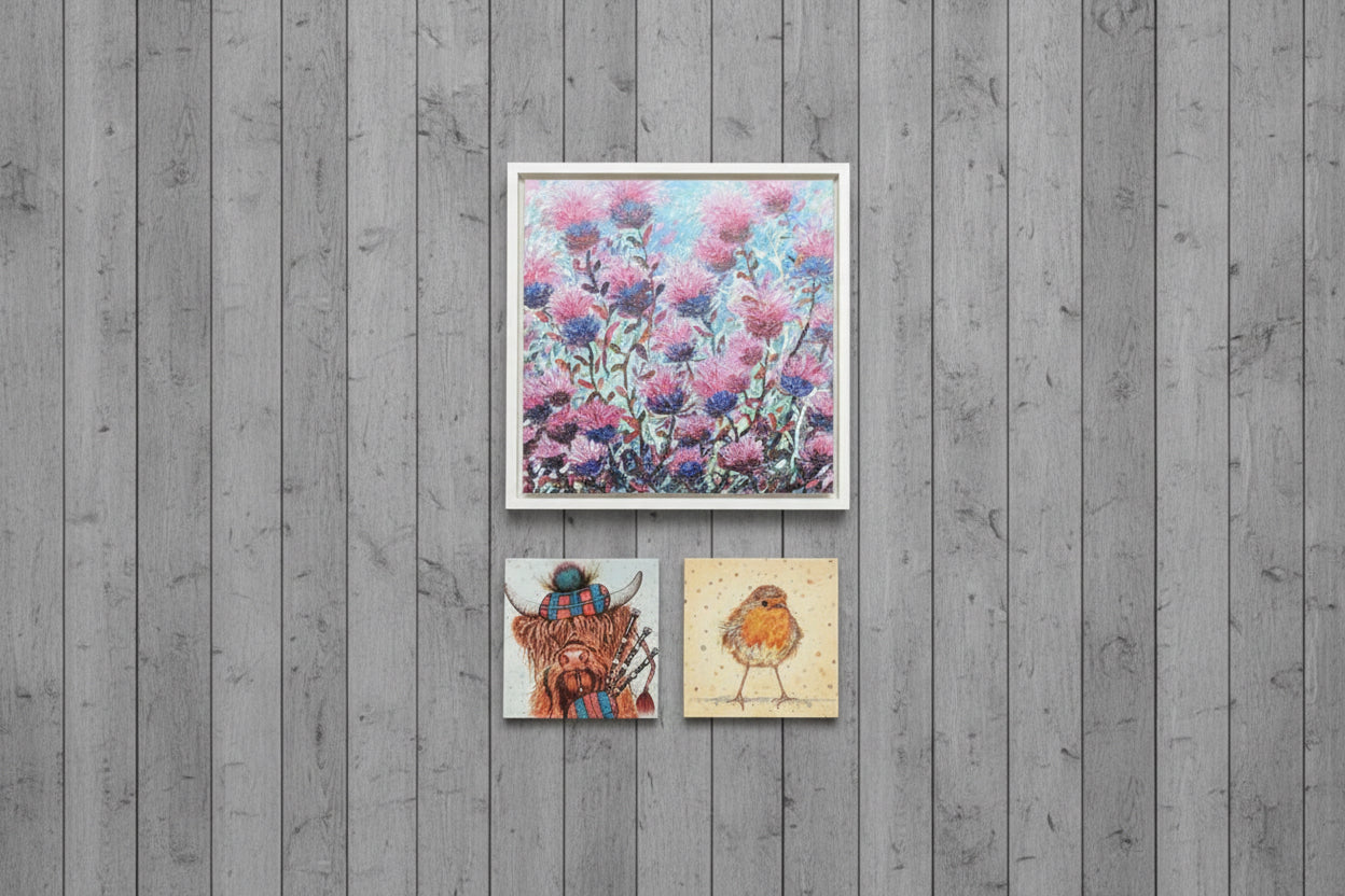 Framed Scottish Thistles Rustic Wood Panel Prints