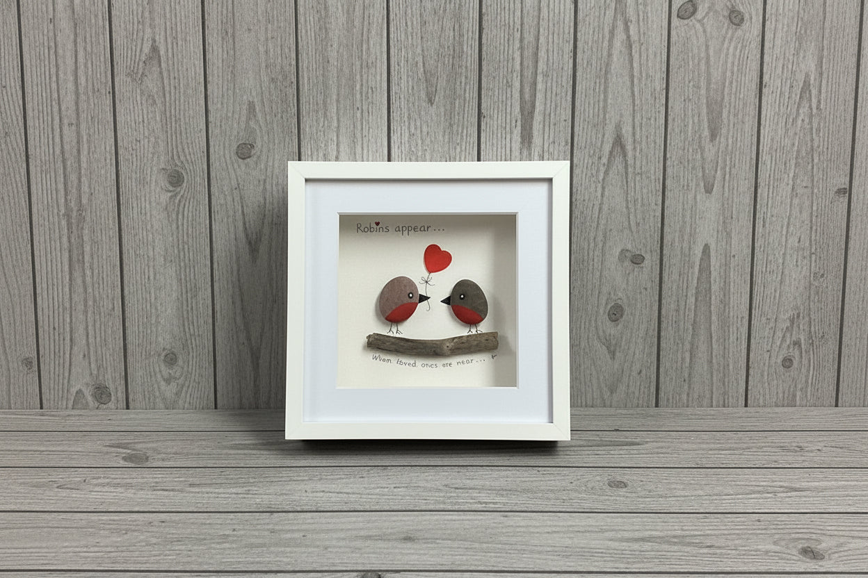 Framed Robins Appear Pebble Art
