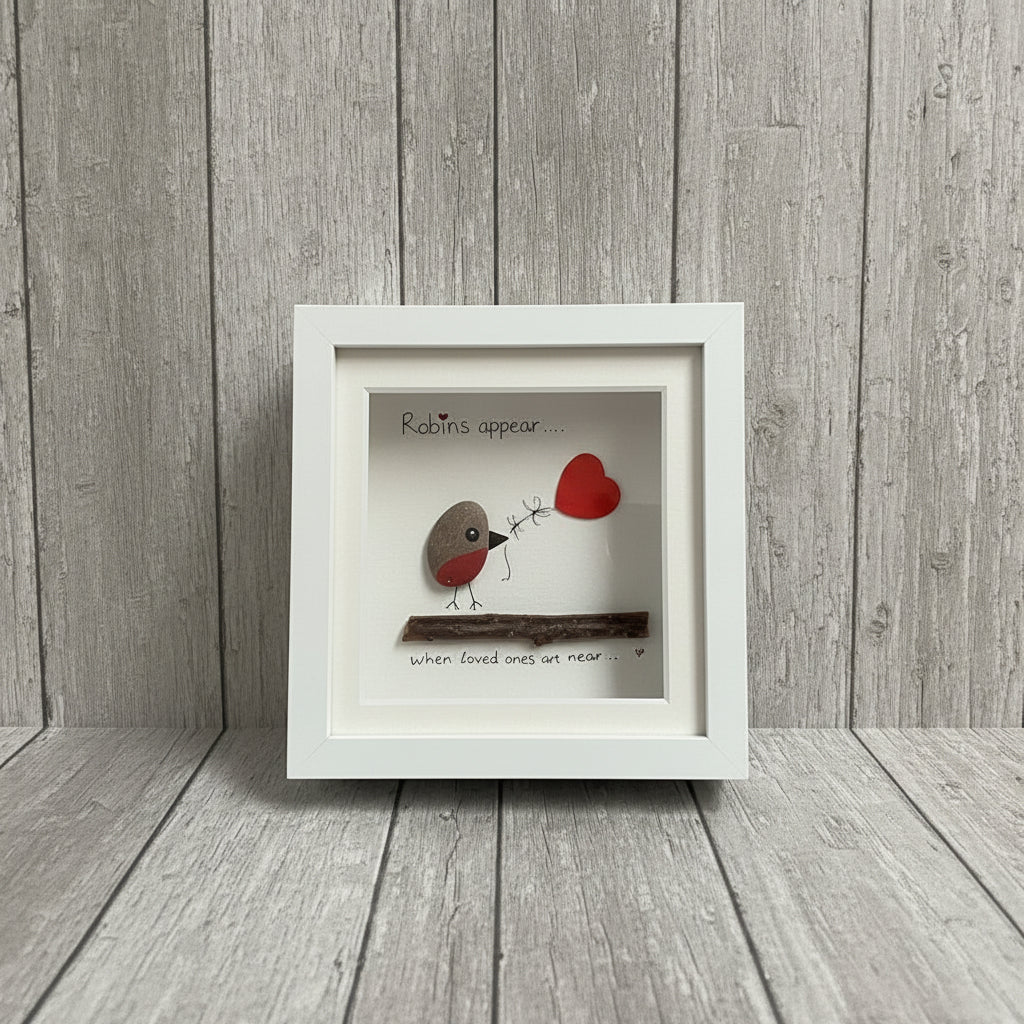 Framed Robins Appear Pebble Art