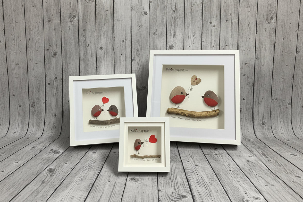 Framed Robins Appear Pebble Art