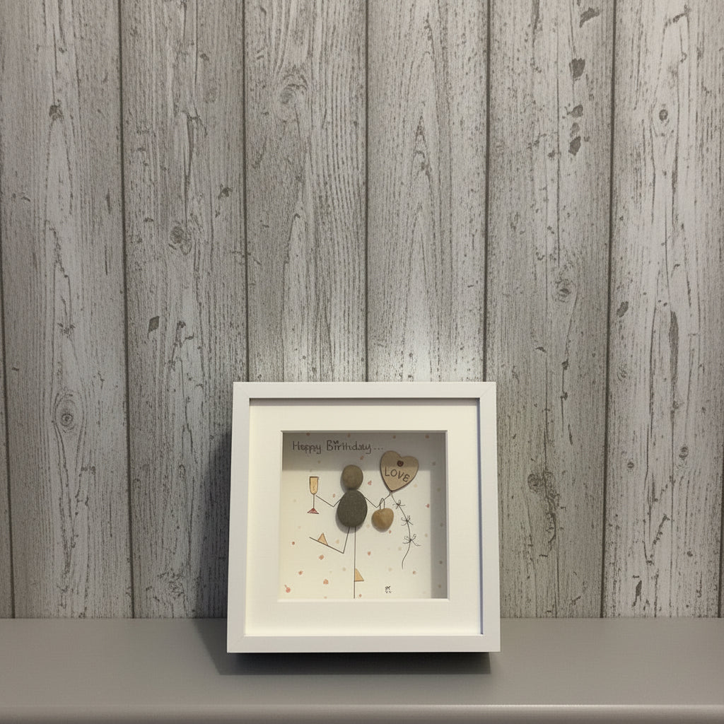 Framed Happy Birthday Pebble Art