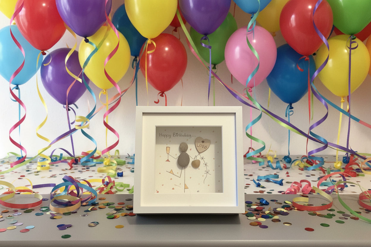Framed Happy Birthday Pebble Art