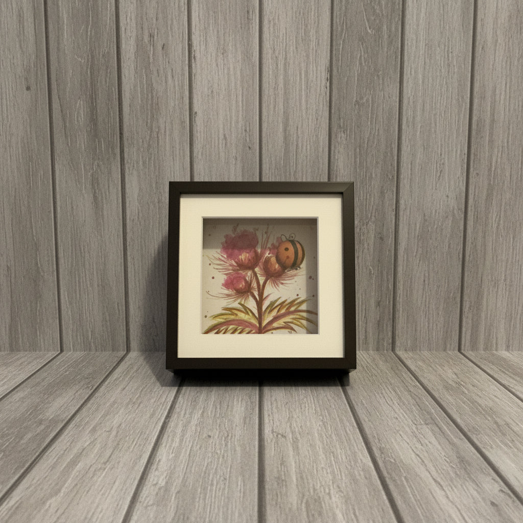 Framed Thistle And Bee Pebble Art