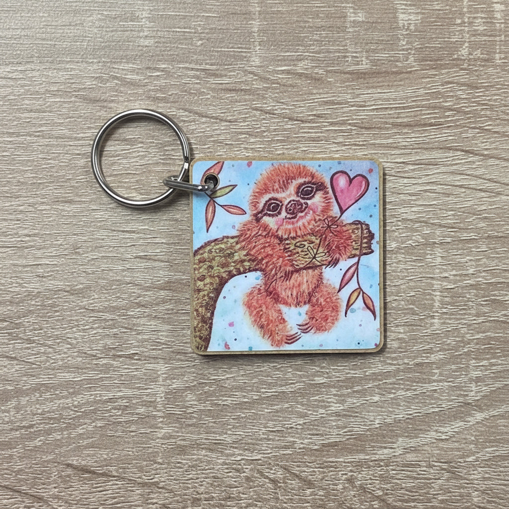 Sloth with Heart Keyring