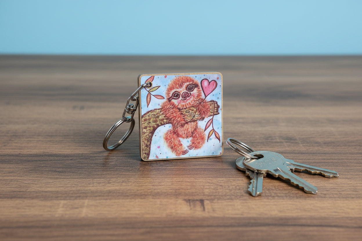 Sloth with Heart Keyring