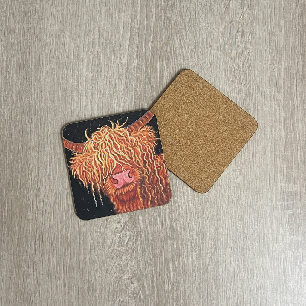Cow on Black Coaster